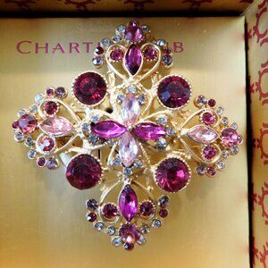 Charter Club - Pink, Purple & Fuchsia Gold Tone Brooch - New in the Box